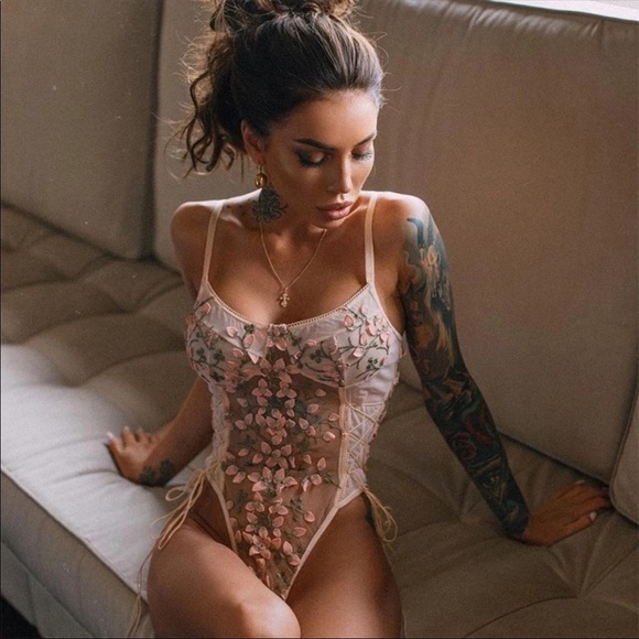 Lace Mesh Floral One Piece Bodysuit Lingerie Top - Picture 6 of 16